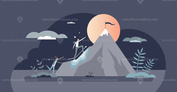 Overcoming obstacles and personal growth to reach top tiny person concept