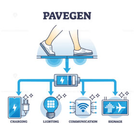 Pavegen system as electricity production with footsteps outline diagram