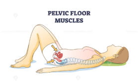 Pelvic floor muscles anatomical location in female body outline diagram