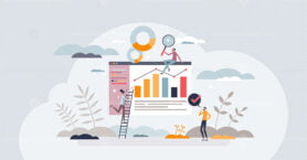 People analytics with statistics about person performance tiny person concept