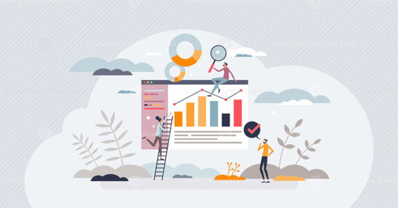 People analytics with statistics about person performance tiny person concept