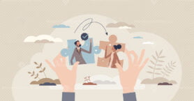 People collaboration and connect business together tiny person concept