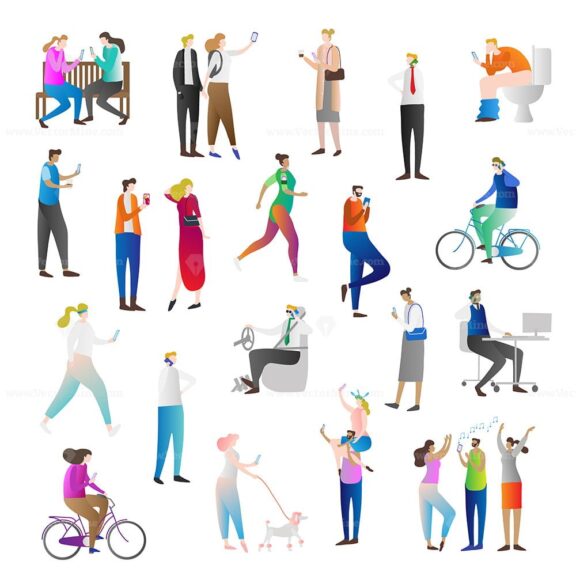 FREE People with cell phones vector illustration icon collection set