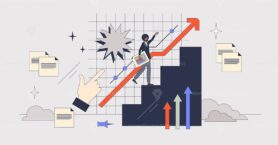 Performance management and work development tiny person neubrutalism concept