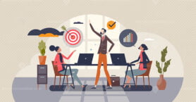 Performance management and business development growth tiny person concept