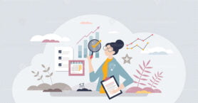 Performance reviews and annual business data evaluation tiny person concept