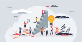 Personal growth and progress with potential success tiny person concept