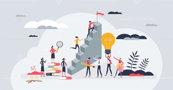 Personal growth and progress with potential success tiny person concept