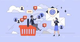 Personalized email marketing campaigns tiny person neubrutalism concept