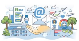 Personalized email marketing campaigns for advertising outline hands concept