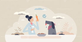 Pet nutritionist as animal food control specialist tiny person concept