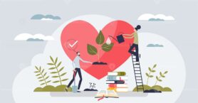 Philanthropy and charity organization with donations tiny person concept