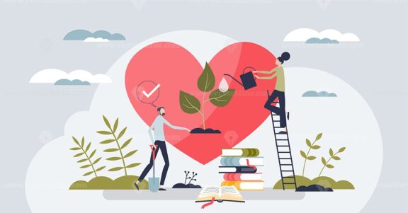 Philanthropy and charity organization with donations tiny person concept