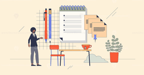 Plan and prioritize for effective time management retro tiny person concept