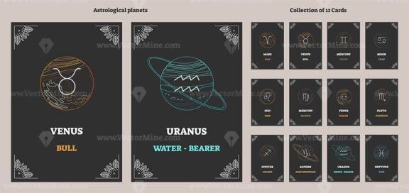 FREE Astrological planets and corresponding zodiac sign symbols with labels