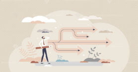 Planning backup with possible business scenario options tiny person concept