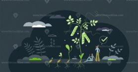 Plant based diets with green fresh natural food eating tiny person concept