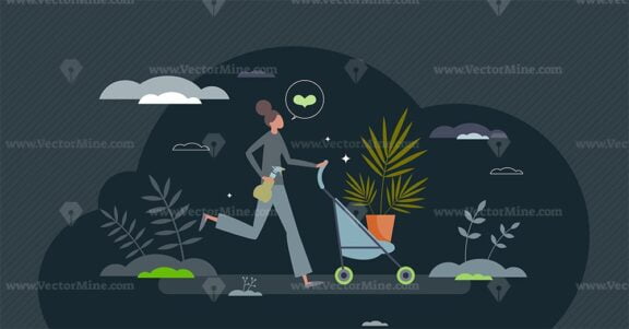 Plant parenting and gardening hobby for flower growth tiny person concept.
