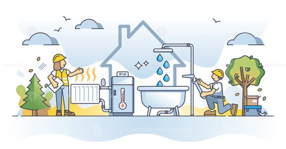 Plumbing and heating service for central boiler system outline concept