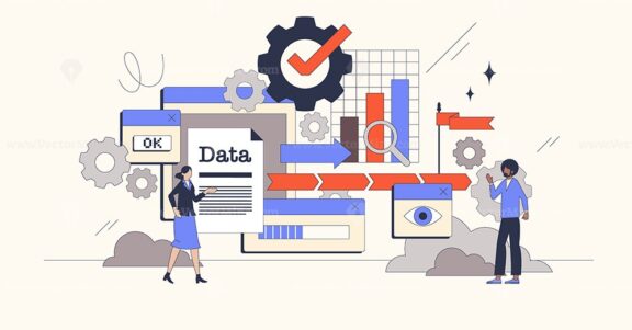 Predictive analytics with data forecasting neubrutalism tiny person concept