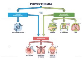 Polycythemia or erythrocytosis as red cells overproduction outline diagram