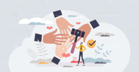 Pro bono work with public good social and free services tiny person concept
