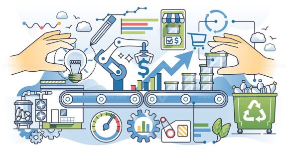 Product lifecycle management with agile manufacturing outline hands concept