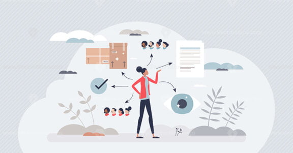 Product owner as SCRUM member work to create backlog tiny person concept