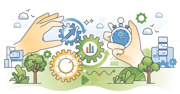 Productivity improvement for high work efficiency outline hands concept