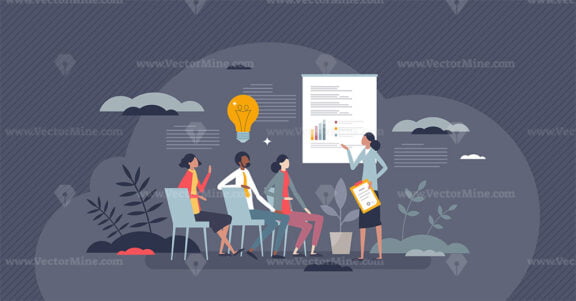 Professional education and teaching new work skills tiny person concept