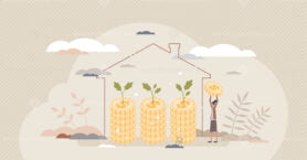 Property investing and real estate house assets growth tiny person concept