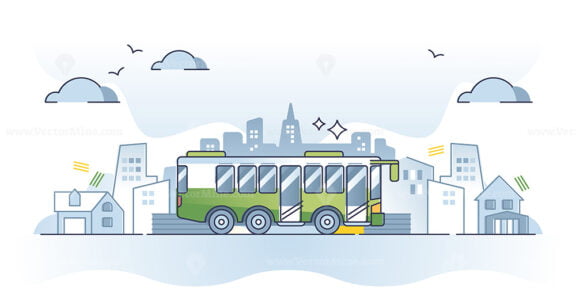 Public transportation type with bus vehicles for route ride outline concept