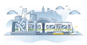 Public transportation metro with underground infrastructure outline concept