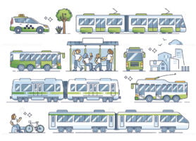 Public transportation types for passenger rides outline collection set