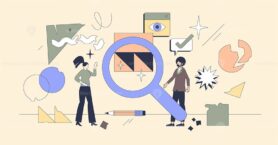Quality assurance with product testing neubrutalism tiny person concept