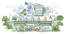 Quality control and standards for manufacturing supply chain outline concept