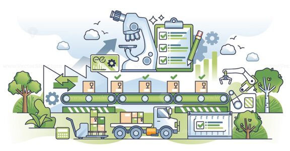 Quality control and standards for manufacturing supply chain outline concept