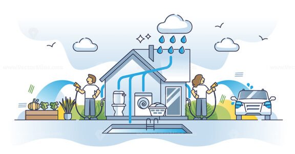Rainwater harvesting as rain water collection and storage outline diagram