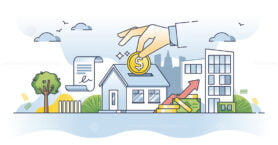 Real estate investing with house purchase and ownership outline concept