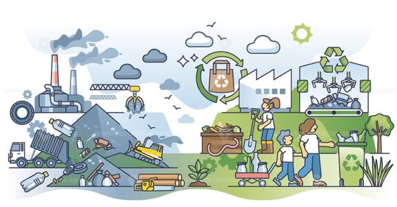 Recycling vs waste management system for garbage sorting outline concept