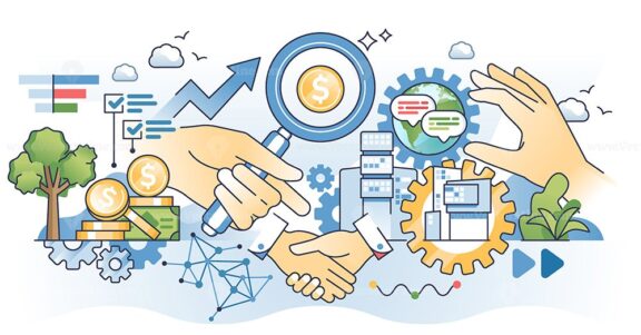 Referral marketing as effective advertisement strategy outline hands concept