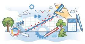 Regression analysis as statistical data interpretation outline hands concept