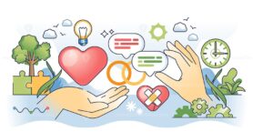 Relationship counseling to help fix family problems outline hands concept