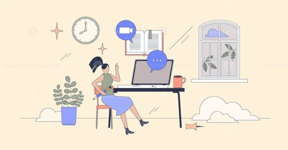 Remote learning and online study lessons tiny person neubrutalism concept