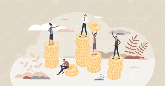 Remuneration and salary for employees work with money tiny person concept