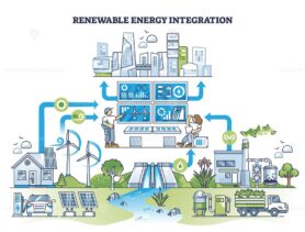 Renewable energy integration and sustainable power usage outline concept