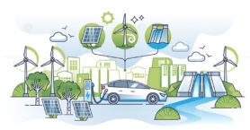Renewable energy technologies and sustainable resource usage outline concept