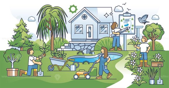 Residential landscaping services and garden architect work outline concept