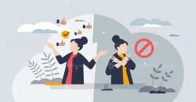 Resistance or acceptance as personal opinion about change tiny person concept
