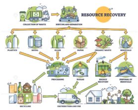 Resource recovery system with material sorting and recycling outline diagram